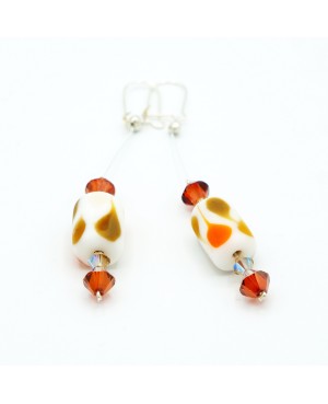 Boucles d'oreilles fantaisie blanc, orange et marron Boucles d'oreilles en perles et cristal