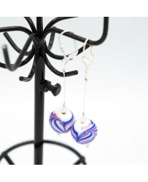 Boucles d'oreilles fantaisie avec perles en verre blanche, bleu et rouge Boucles d'oreilles en perles et cristal