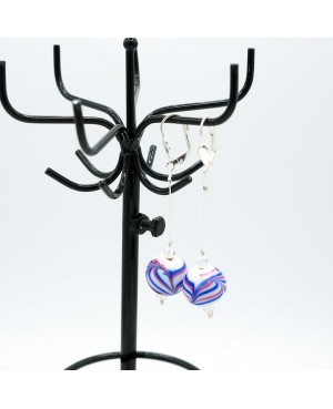 Boucles d'oreilles fantaisie avec perles en verre blanche, bleu et rouge Boucles d'oreilles en perles et cristal