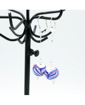 Boucles d'oreilles fantaisie avec perles en verre blanche, bleu et rouge Boucles d'oreilles en perles et cristal