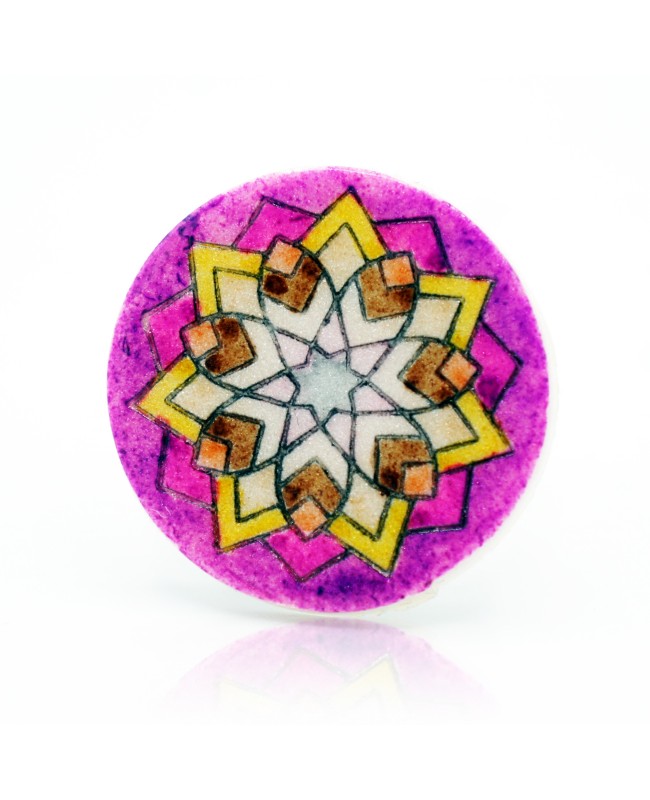 Bague fantaisie avec un mandala étoile violet, marron et beige Bagues gourmandes et en pâte polymère