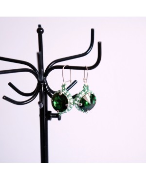 Boucles d'oreilles vertes rondes en perles de cristal et délicas Boucles d'oreilles