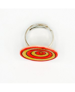 Bague fantaisie avec des cercles jaune et orange Bagues gourmandes et en pâte polymère