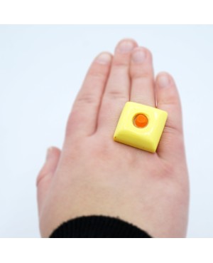 Square yellow ring with orange center Quirky and polymer clay rings