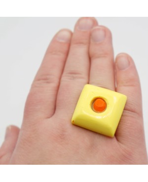 Square yellow ring with orange center Quirky and polymer clay rings