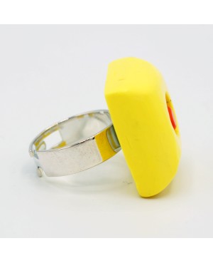 Bague carrée jaune avec centre orange Bagues gourmandes et en pâte polymère