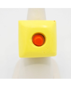 Square yellow ring with orange center Quirky and polymer clay rings