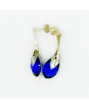 Boucles d'oreilles bleues en cristal et argent - Forme goutte Boucles d'oreilles en perles et cristal