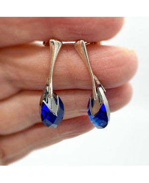 Blue Crystal and Silver Earrings – Teardrop Shape Crystal and beaded earrings