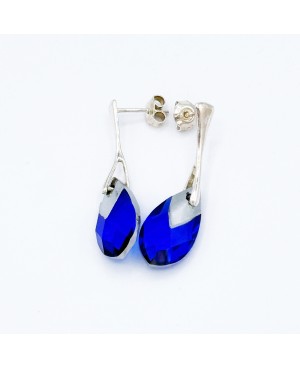 Blue Crystal and Silver Earrings – Teardrop Shape Crystal and beaded earrings