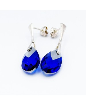 Boucles d'oreilles bleues en cristal et argent - Forme goutte Boucles d'oreilles en perles et cristal