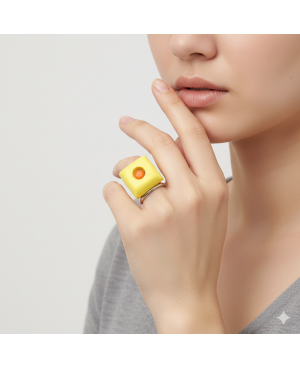 Bague carrée jaune avec centre orange Bagues gourmandes et en pâte polymère