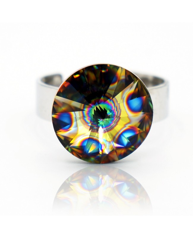 Fashion ring with multicolored cabochon solitaire “Solitaire” Swarovski crystal ring