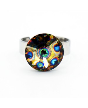 Fashion ring with multicolored cabochon solitaire “Solitaire” Swarovski crystal ring