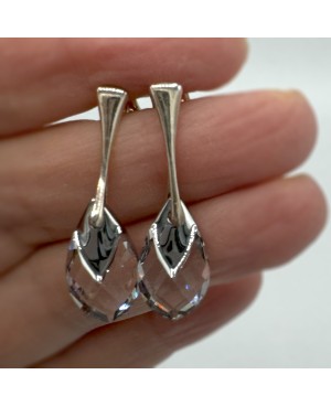 Boucles d'oreilles transparentes en cristal et argent - Forme goutte Boucles d'oreilles en perles et cristal