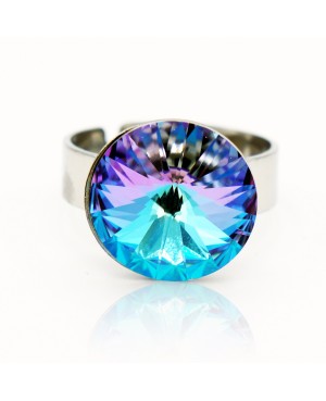Bague fantaisie solitaire cabochon dans les tons de bleu et rose Bagues "solitaire" en cristal