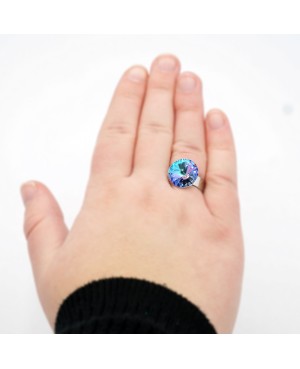 Fashion solitaire cabochon ring in shades of blue and pink “Solitaire” Swarovski crystal ring