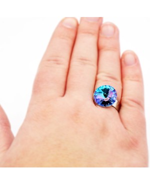 Bague fantaisie solitaire cabochon dans les tons de bleu et rose Bagues "solitaire" en cristal
