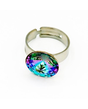Fashion solitaire cabochon ring in shades of blue and pink “Solitaire” Swarovski crystal ring