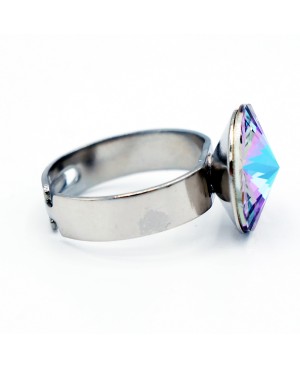 Bague fantaisie solitaire cabochon dans les tons de bleu et rose Bagues "solitaire" en cristal