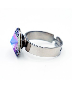 Fashion solitaire cabochon ring in shades of blue and pink “Solitaire” Swarovski crystal ring