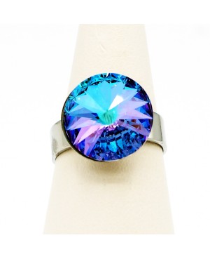 Bague fantaisie solitaire cabochon dans les tons de bleu et rose Bagues "solitaire" en cristal