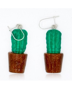Boucles d'oreilles cactus en pot. Boucles d'oreilles artisanales (fait-main)