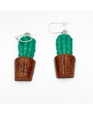 Boucles d'oreilles cactus en pot. Boucles d'oreilles artisanales (fait-main)
