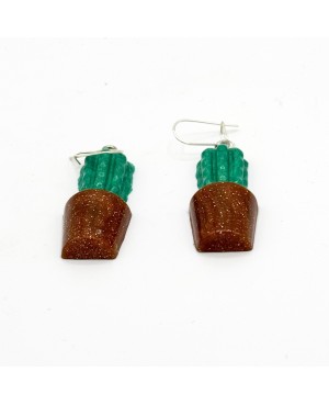 Boucles d'oreilles cactus en pot. Boucles d'oreilles artisanales (fait-main)