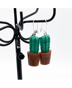Boucles d'oreilles cactus en pot. Boucles d'oreilles artisanales (fait-main)