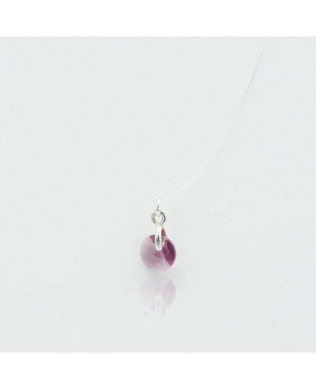 Très petit pendentif discret, rond, violet et transparent avec son cordon nylon transparent Pendentifs en perles et cristal