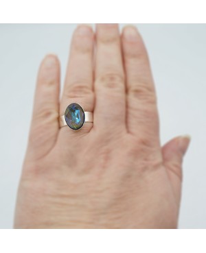 Oval blue crystal ring for women – adjustable fashion ring