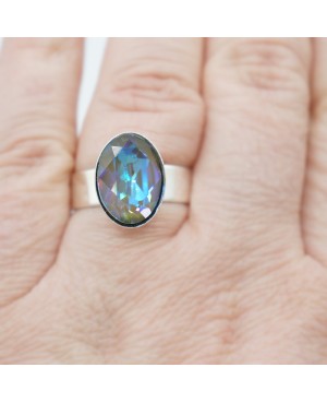 Bague ovale en cristal bleu pour femme - bague fantaisie ajustable