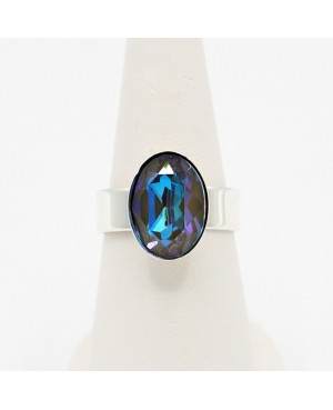 Bague ovale en cristal bleu pour femme - bague fantaisie ajustable
