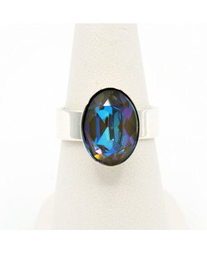 Oval blue crystal ring for women – adjustable fashion ring