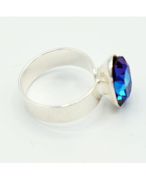 Bague ovale en cristal bleu pour femme - bague fantaisie ajustable