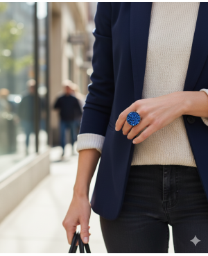 Large blue ring with Swarovski crystal bicones - Les Bijoux du Nibou