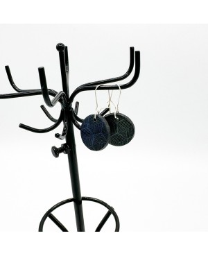 Navy Geometric Polymer Clay Dangle Earrings - Les Bijoux du Nibou