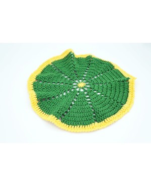 Napperon rond au crochet vert et jaune fait main – Diamètre 25 cm