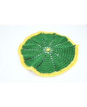 Napperon rond au crochet vert et jaune fait main – Diamètre 25 cm