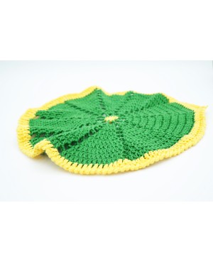 Napperon rond au crochet vert et jaune fait main – Diamètre 25 cm