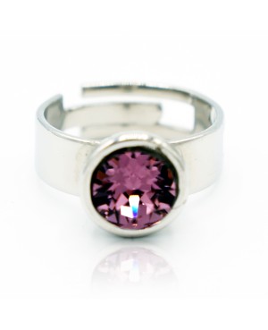 Women's stainless steel ring with pink / purple crystal – adjustable ring with Austrian crystal