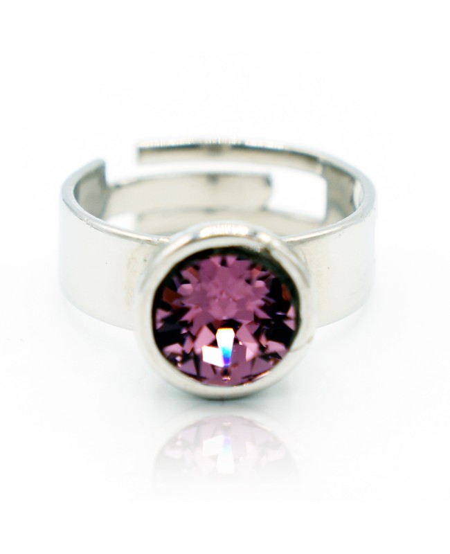 Bague femme en acier inoxydable et cristal rose / violet – bague ajustable en cristal Autrichien