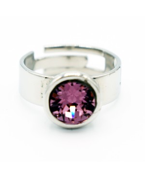Bague femme en acier inoxydable et cristal rose / violet – bague ajustable en cristal Autrichien