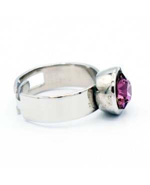 Women's stainless steel ring with pink / purple crystal – adjustable ring with Austrian crystal