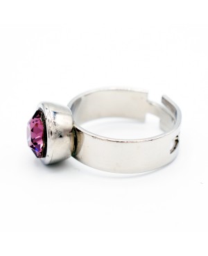 Women's stainless steel ring with pink / purple crystal – adjustable ring with Austrian crystal