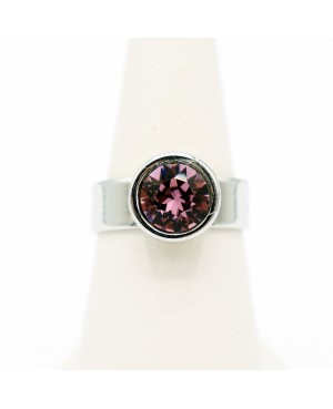 Women's stainless steel ring with pink / purple crystal – adjustable ring with Austrian crystal