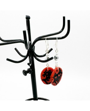 Navy Geometric Polymer Clay Dangle Earrings - Les Bijoux du Nibou