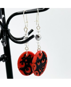 Navy Geometric Polymer Clay Dangle Earrings - Les Bijoux du Nibou