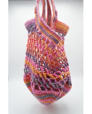 Sac en crochet multicolore pliable – Sac réutilisable pour les courses